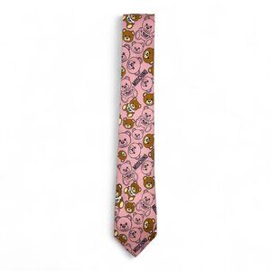 Pink Silk Tie – Allover Teddy Bear & Logo Print